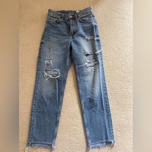Distressed Blue Jeans Straight & High Waist